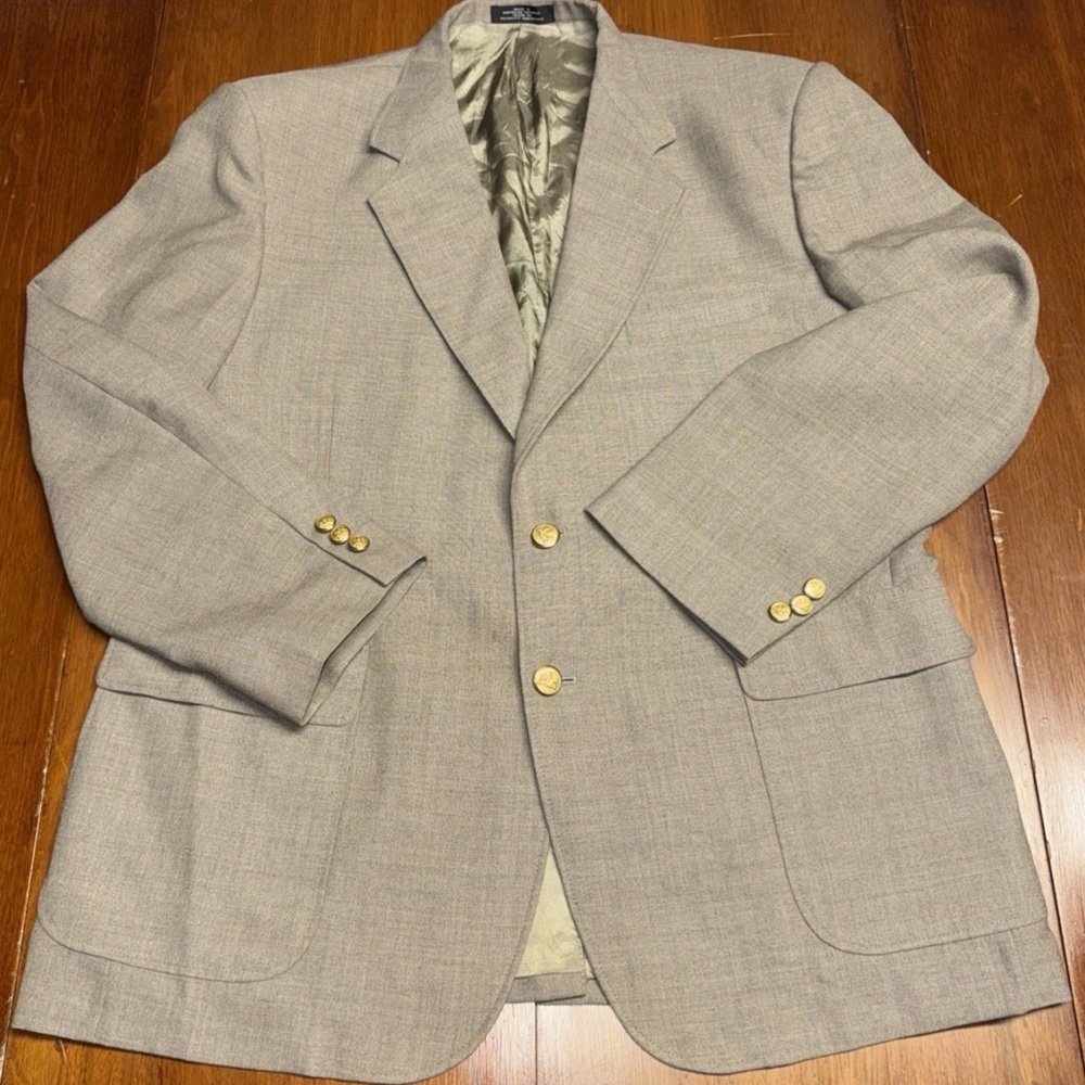 Vintage Brown Stafford Wool Blend Gold Buttons Blazer Jacket Size 44R Sport FLAW